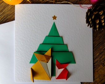 Two Foxes Origami Christmas Card