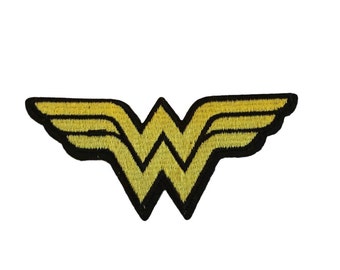 Wonder Woman Classic W Logo 4 Inch Wide Yellow Embroidered Iron On Patch DC