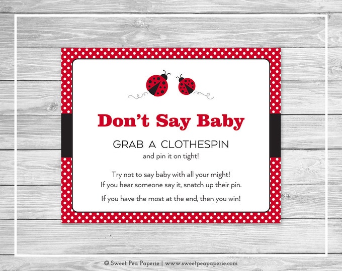 Ladybug Baby Shower Don't Say Baby Game - Printable Baby Shower Don't Say Baby Game - Ladybug Baby Shower - Don't Say Baby Game Sign - SP140