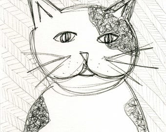 Original 6 x 9 pen drawing of a cat