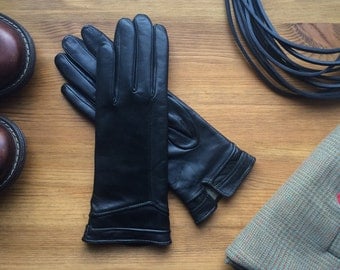 Black leather gloves / womens gloves