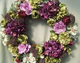 PURPLE and GREEN WREATH,Spring Wreath, Summer Wreath, Silk Floral Wreath, Wreaths,Door Wreath, Silk Flower Wreath, Hydrangea Wreath, Florals