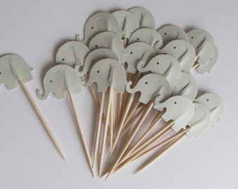 Grey Elephant Cupcake Toppers, Elephant Baby Shower Toppers,  Baby Shower Cupcake Toppers, Baby Elephant Foodpicks, Elephant Party Toppers