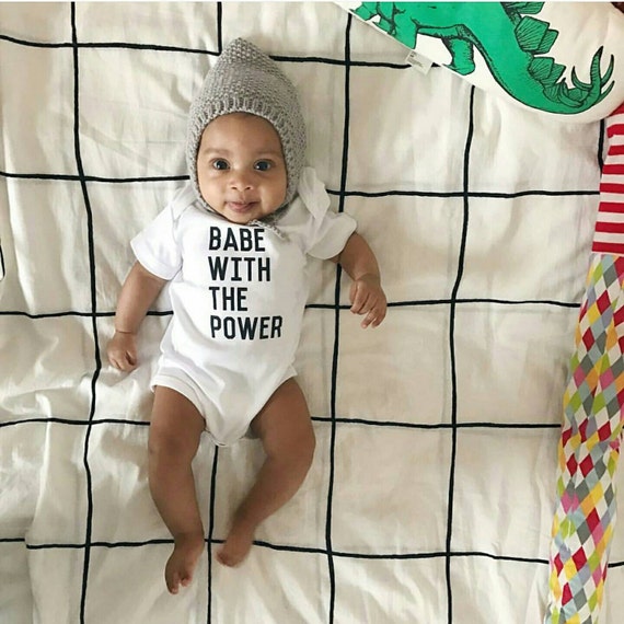 Organic cotton unisex Baby onesie babe with the power monochrome minimal bodysuit