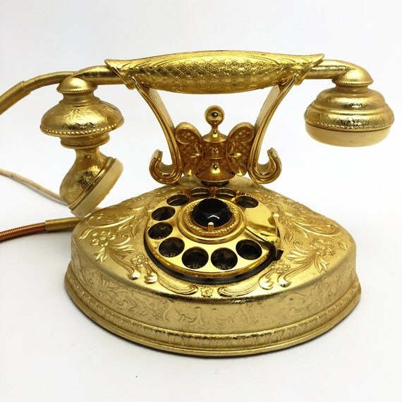 Fancy 1976 Vintage Ornate Gold Rotary Telephone Takara IHAG