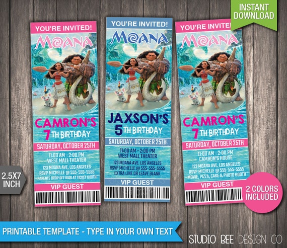 Moana Ticket Invitations 2