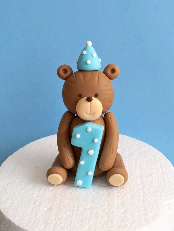 Fondant Teddy Bear Cake Topper. First Birthday Cake Topper.