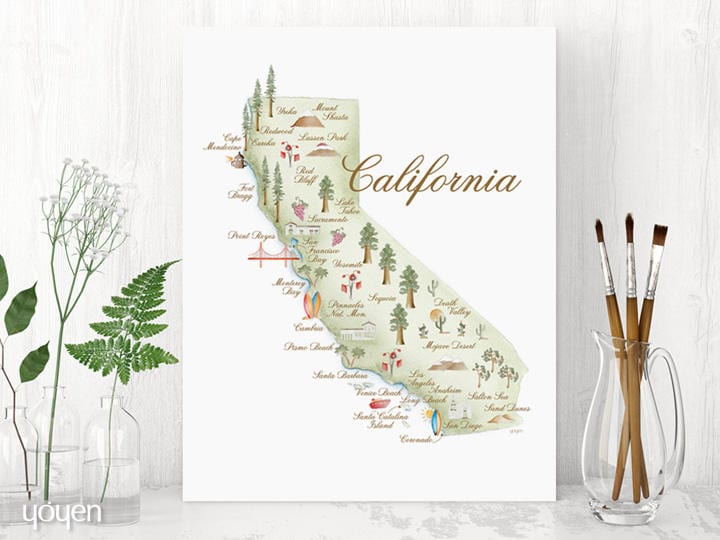 SALE! Buy 1 Get 1 FREE! California Watercolor Map Print. State Pride Print. Map Print Gift Idea. Home Decor.