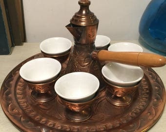 Vintage Copper Tea Set Israel Mediterranean 1970s Housewares