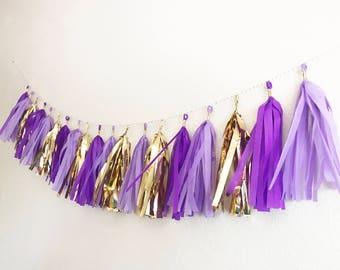 Tassel Garland | Tassel Banner | Purple ans Gold Tassel Garland | Purple and Gold Party Decor | Purple | Violet | Lavendar | Gold | Party