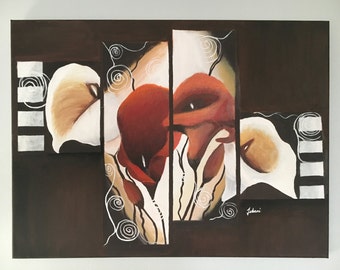 Original Acrylic Painting on Canvas: Four Flowers