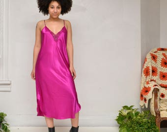 90s Vintage Hot Pink Magenta Maxi Slip Dress