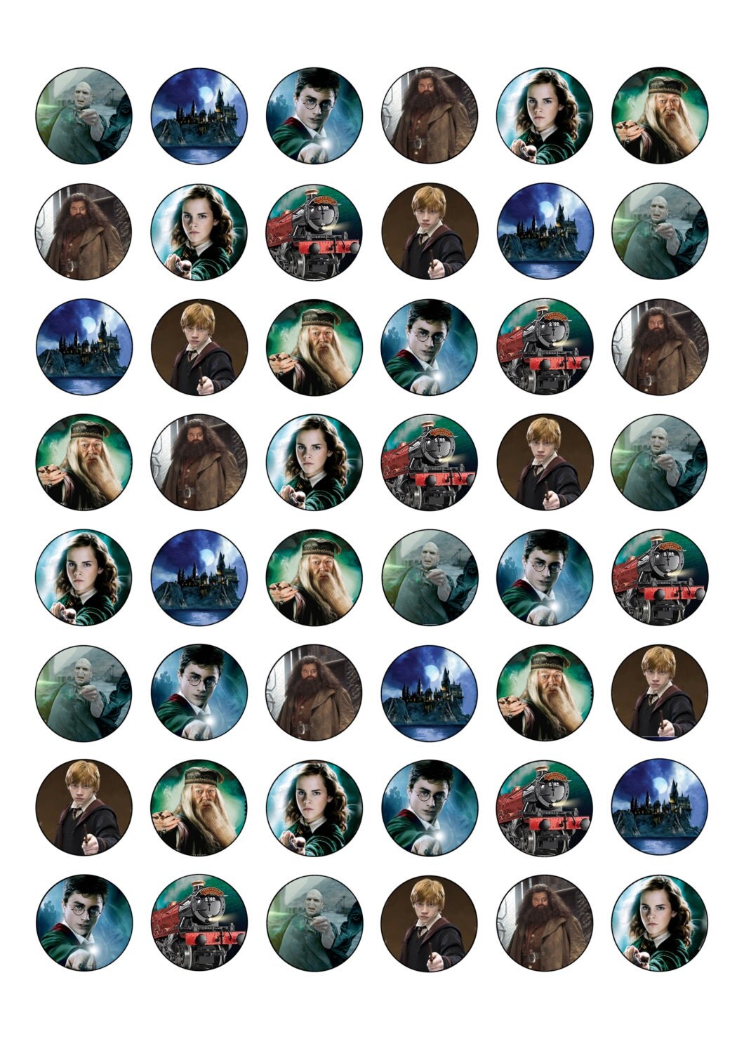 48 x 2.5cm Circle Harry Potter Characters Themed Edible Wafer