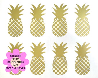 16 4 Inch Removable Pineapple Vinyl Wall Decals, Gold Pineapple Stickers, Nursery Room Decals, Girls Bedroom Decor, Gold Pineapple Wall Art