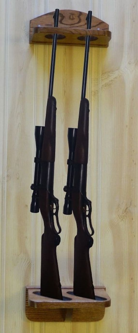 Gun Rack Gun Vertical Wall Display Solid Oak Wood