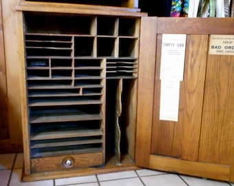 Antique Railroad Ticket Agent Cabinet, Railway Ticket Oak Cabinet Desk Cubbyhole Cabinet, RR Memorabilia, Antique Apothecary