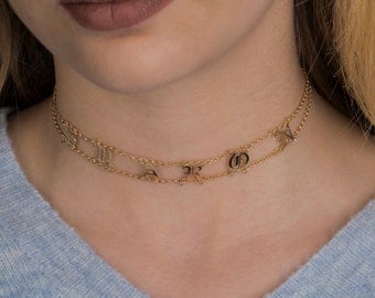 Name choker, Kim Kardashian style Old english font name choker 925 sterling silver choker personalized necklace
