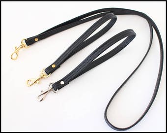 Black leather Wristlet Strap with Swivel Snap Hook/Leather wrist strap for purses bags and handbags/key lanyard/ID holder.