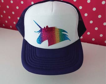 Rainbow Unicorn Trucker Hat. Unicorn Hat. Vacation Hat. Beach Hat. Surf Hat. Unicorns. Unicorn Gift. Ride A Unicorn. Snapback.