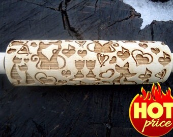 Gift womens Cat lover gift Cat gift for sister Happy birthday Bff Gift New home gift from daughter Sugar Cookies Pattern rolling pin Hearts