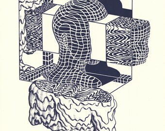 Original limited edition screen print, vaporwave art, psychedelic cyberpunk print, "A Lack of Human Knowledge"