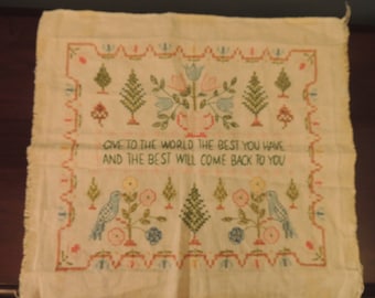 Vintage cross stitch sampler, unframed for farm house decor, cottage, cabin.