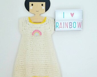 Dress Rainbow sky baby 0-24 months room Unique designer hand made in France to crochet wool soft & warm Personnalisable Vintage Retro