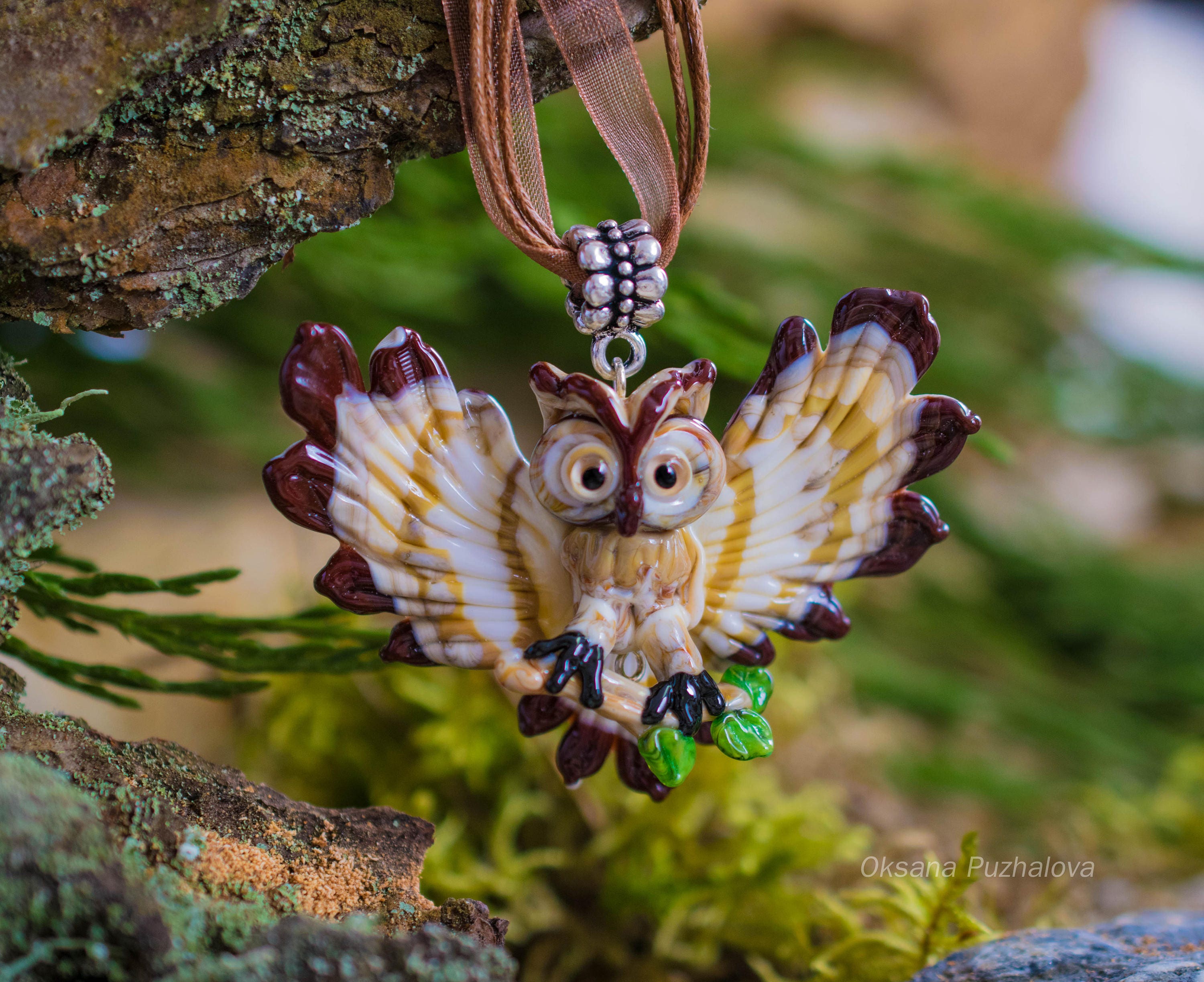 Rainbow Eyed Owl Necklace Owl Pendant Owl Jewelry Glass Owl