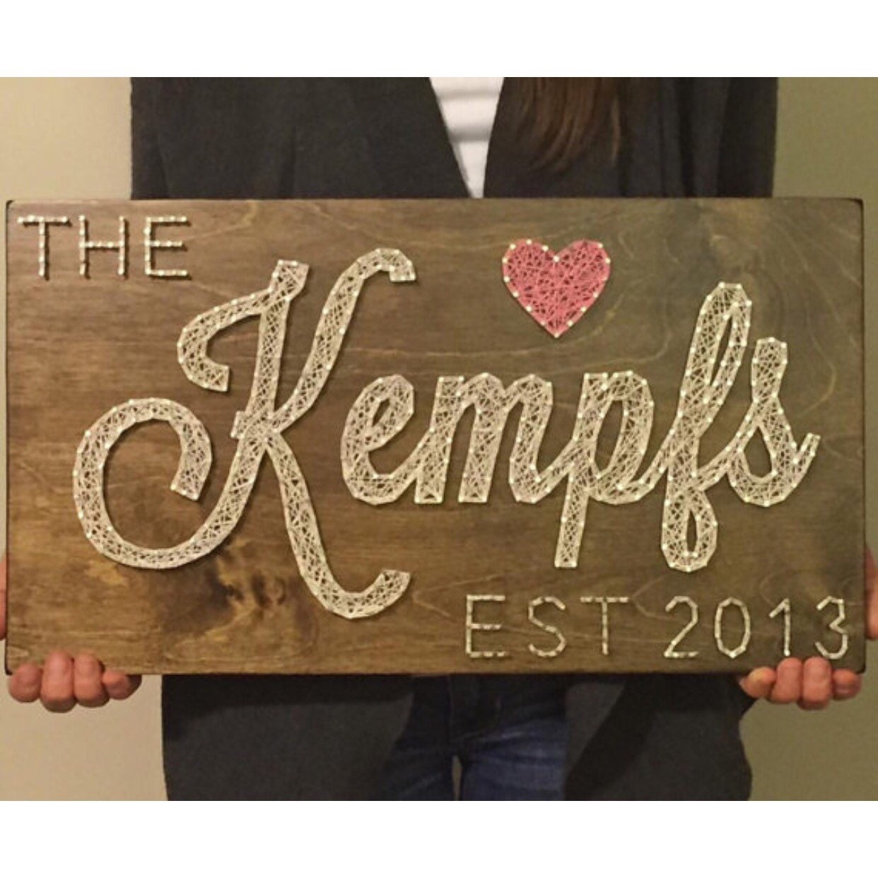 Cursive Family Established String Art sign