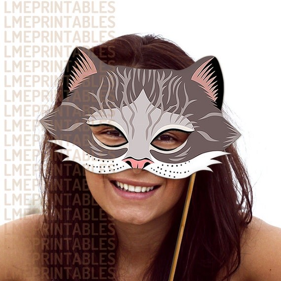 Cheshire Cat Mask Grey Tabby Printable Gray by LMEprintables