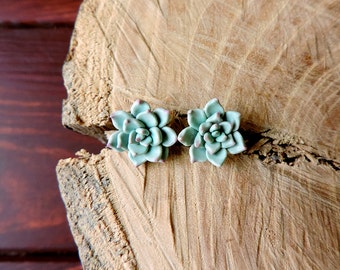 Succulent stud earrings, Mint Succulent Earrings, Women gift, Polymer clay succulent, Green Flower Earrings, Wedding Succulent Jewelry,