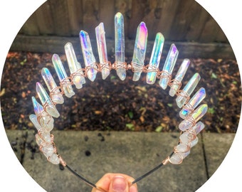 The Sarah - Angel Aura Mystic quartz crown headband with silver, gold or rose gold wire