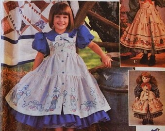 Daisy Kingdom Child's Dress & Pinafore Pattern - 18" Doll Dress Pattern - Child Sizes 3, 4, 5, 6 - Simplicity 9706 Pattern - UNCUT Pattern