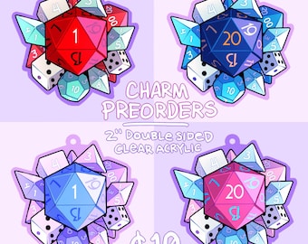 PREORDER - D&D Dice Acrylic Charms (2", doublesided)