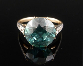 Edwardian 4.50ct Blue Zircon and Diamond Ring 18ct Gold