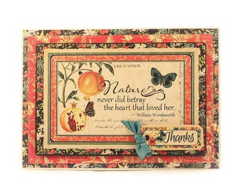Thank You Card, Thanks Card, Nature, Botanical, Butterfly, Elegant, Fruit, Gratitude, Wedding Thank You, Host Thank You, Fancy Handmade Card