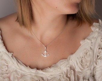 silver anchor necklace, silver anchor charm necklace, anchor jewelry, anchor pendant necklace, nautical pendant necklace, nautical jewelry