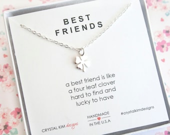 Sterling Silver Tiny Four Leaf Clover Necklace, Best Friend Gift, Friendship Necklace, Good Luck Charm, Dainty Necklace, Graduation Gift