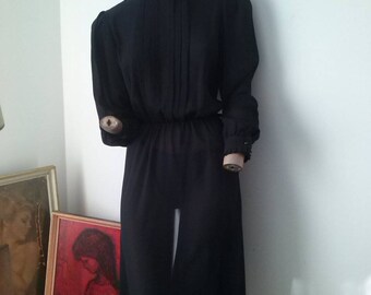 Vintage 80s sheer black l/s smart dress size 10
