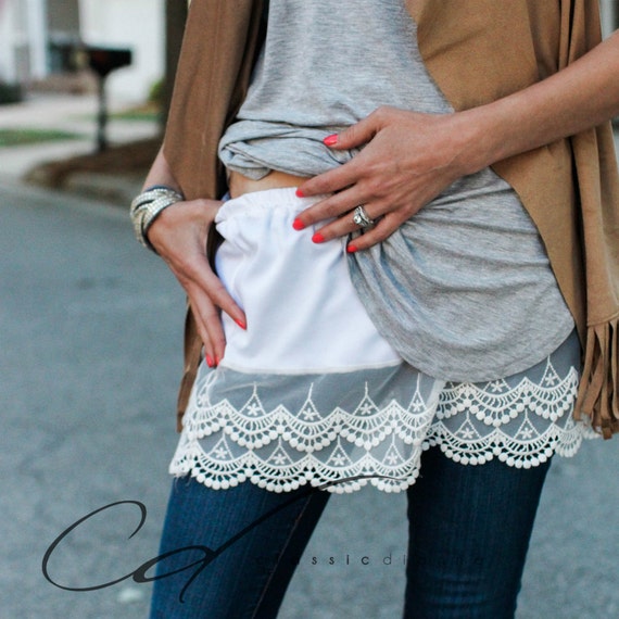 Shirt Extender White Scalloped Lace