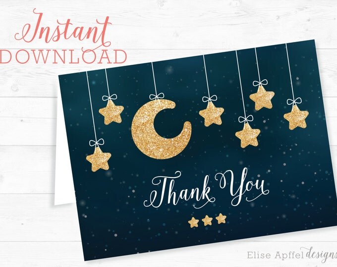 Twinkle Twinkle Little Star Baby Shower Thank You Card, Instant download