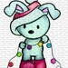 Christmas Bunny Decorating Sasayaki Glitter digital Stamp by Naz - Line art only - Black and white