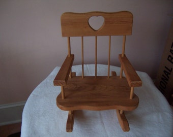 Stained Wood Doll or Bear Rocking Chair with Heart Cut Out