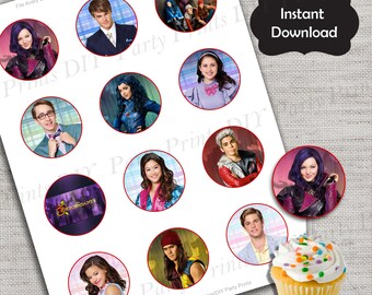 Descendants Cupcake Topper,Descendants topper,JPG file,Cupcake Toppers,Villains,Descendants,Evie,Mal,Carlos,Jay,DPP04