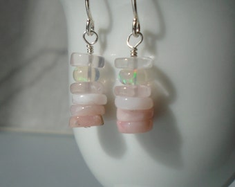 Opal Earrings, Peruvian Opal Earrings, Ethiopian Opal Earrings, Gemstone Beaded Short Dangling Earrings, Pink Opal Earrings, Dainty Earrings