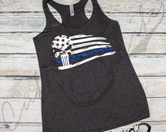 Thin Blue Line Skull Flag Racerback Tank / Thin Blue Line Apparel / Back The Blue / Police Flag / Police Wife / Shirt / Deputy / Thin Line