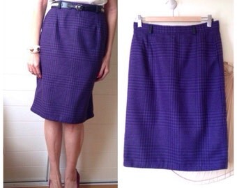 Skirt right vintage 80s 80 s houndstooth wool purple and black 38-40