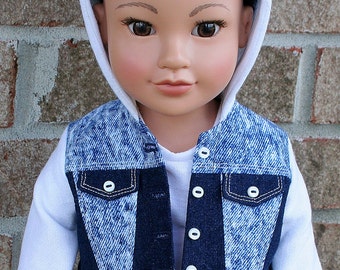 18 Inch Doll Clothes, Jean Jacket Hoodie, Sporty Outerwear