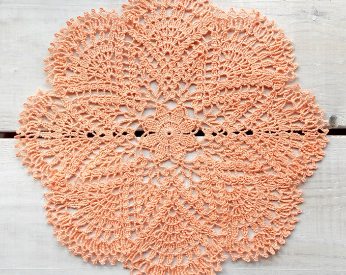 11 inch Doily, Handmade Crochet Peach Pink Doily, Pink Table Decoration, Crochet Pink Tablecloth, Gift for Her, Housewarming Gift, Pink