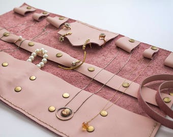Jewelry Organizer, Personalized Jewelry, Jewelry leather roll, Bridesmaid Gifts, necklace case, Travel jewelry roll, Travel Jewelry case